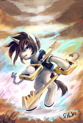 Size: 1578x2340 | Tagged: safe, artist:eiolf, oc, oc only, pony, unicorn, bipedal, disney, keyblade, kingdom hearts, solo, weapon