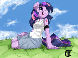 Size: 1600x1200 | Tagged: safe, artist:blacksunarmada1993, twilight sparkle, unicorn, anthro, g4, clothes, female, solo