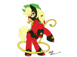 Size: 640x480 | Tagged: safe, artist:stagetechyart, applejack, mistress marevelous, earth pony, pony, g4, power ponies (episode), action pose, applejack (male), male, mouth hold, power ponies, rearing, rope, rule 63, simple background, solo, transparent background