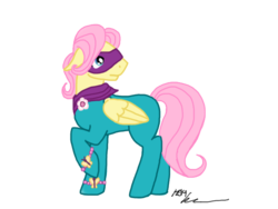 Size: 640x480 | Tagged: safe, artist:stagetechyart, fluttershy, saddle rager, pegasus, pony, g4, power ponies (episode), butterscotch, floppy ears, male, power ponies, rule 63, simple background, solo, transparent background