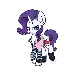 Size: 900x900 | Tagged: safe, artist:otterlore, rarity, g4, alternate hairstyle, boots, bracelet, clothes, earring, eyeliner, female, grunge, jacket, piercing, punk, shirt, shoes, simple background, soft grunge, solo, white background
