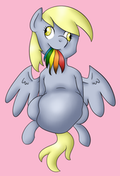 Size: 604x890 | Tagged: safe, artist:emeraldfur, derpy hooves, rainbow dash, pegasus, pony, g4, belly, derpypred, eaten alive, female, mare, preydash, spread wings, tail sticking out, vore, wings