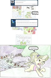 Size: 930x1422 | Tagged: safe, artist:ficficponyfic, chickadee, ms. peachbottom, cyoa:peachbottom's quest, g4, cyoa, traditional art