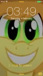 Size: 640x1136 | Tagged: safe, braeburn, earth pony, pony, g4, bust, cellphone, front view, ios 7, male, phone, portrait, smiling, solo, stallion, wallpaper