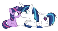Size: 760x400 | Tagged: safe, artist:dm29, shining armor, twilight sparkle, pony, unicorn, g4, boop, cute, duo, female, filly, filly twilight sparkle, julian yeo is trying to murder us, male, noseboop, nuzzling, one eye closed, prone, shining adorable, simple background, smiling, stallion, transparent background, twiabetes, wink, younger
