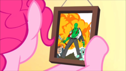 Size: 800x450 | Tagged: artist needed, safe, lyra heartstrings, oc, oc:anon, g4, pinkie pride, /mlp/, 4chan, badass, exploitable, futurama, male, meme, muscles, picture frame, scruffy, sword