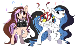 Size: 3456x2179 | Tagged: safe, artist:sutexii, oc, oc only, earth pony, pegasus, pony, bell, female, mare, ribbon