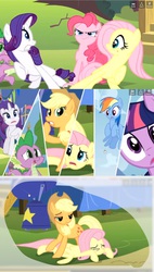 Size: 1116x1968 | Tagged: safe, applejack, fluttershy, pinkie pie, rainbow dash, rarity, twilight sparkle, alicorn, pony, g4, pinkie pride, female, mane six, mare, shocked, twilight sparkle (alicorn)