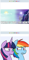 Size: 229x468 | Tagged: safe, artist:reiduran, rainbow dash, twilight sparkle, alicorn, pony, derpibooru, g4, awkward, exploitable meme, juxtaposition, juxtaposition win, meme, meta, reaction image, twilight sparkle (alicorn)