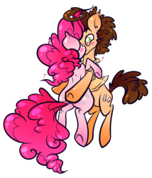 Size: 2540x2968 | Tagged: safe, artist:softcoremirth, cheese sandwich, pinkie pie, earth pony, pony, g4, pinkie pride, blushing, dock, ear fluff, female, heart, heart eyes, hug, kissing, male, mare, ship:cheesepie, shipping, simple background, stallion, straight, tail, transparent background, wingding eyes