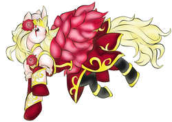 Size: 2858x2028 | Tagged: safe, artist:fourze-pony, pegasus, pony, angel queen of roses, blonde, card, clothes, crown, dress, female, mare, mask, masked, ponified, rose, solo, wings, yu-gi-oh!, yu-gi-oh! 5d's