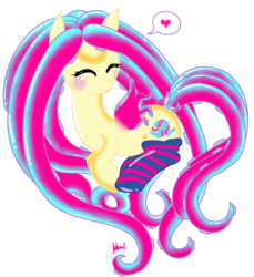 Size: 1337x1458 | Tagged: safe, artist:ashourii, oc, oc only, oc:wave dancer, original species, tentacle pony, blushing, eyes closed, happy, heart, solo, tentacles