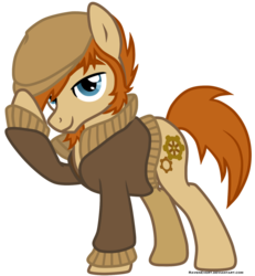 Size: 859x929 | Tagged: safe, artist:ravenevert, oc, oc only, oc:kurtis clockwork, earth pony, pony, clothes, hat, simple background, solo, transparent background, vector