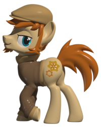 Size: 800x1000 | Tagged: safe, artist:clawed-nyasu, oc, oc only, oc:kurtis clockwork, earth pony, pony, 3d, clothes, hat, simple background, solo, transparent background