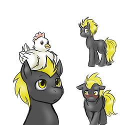 Size: 250x250 | Tagged: safe, artist:jitterbugjive, oc, oc only, oc:ebon topaz, chicken, earth pony, pony, solo