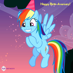 Size: 549x549 | Tagged: safe, rainbow dash, g4, pinkie pride, birthaversary, female, hub logo, solo, the hub