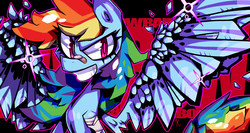 Size: 2658x1409 | Tagged: safe, artist:kaliptro, rainbow dash, g4, female, solo, spread wings