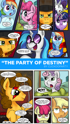 Size: 895x1582 | Tagged: safe, artist:cuckooparty, apple bloom, applejack, cheese sandwich, derpy hooves, dj pon-3, fluttershy, pinkie pie, rainbow dash, rarity, sweetie belle, twilight sparkle, vinyl scratch, alicorn, pony, g4, pinkie pride, comic, female, mane six, mare, parody, tenacious d, twilight sparkle (alicorn)