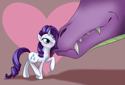 Size: 2000x1358 | Tagged: safe, artist:murzik-teijiro, rarity, spike, g4, beauty and the beast, female, male, older, older spike, ship:sparity, shipping, spikezilla, straight