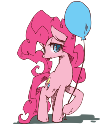 Size: 600x737 | Tagged: safe, artist:kolshica, pinkie pie, g4, balloon, female, sad, solo