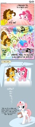 Size: 1100x3960 | Tagged: safe, artist:mysticalpha, cheese sandwich, nurse redheart, pinkie pie, earth pony, pony, g4, pinkie pride, alternate ending, anti-shipping, bad end, bed, comic, female, implied shipping, male, mare, party cannon, ship:cheesepie, shipping denied, straight, wub