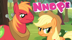 Size: 1920x1080 | Tagged: safe, screencap, applejack, big macintosh, earth pony, pony, g4, my little pony: friendship is magic, ponyville confidential, expand dong, exploitable meme, male, meme, nope, reaction image, stallion