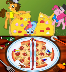 Size: 957x1051 | Tagged: safe, cheese sandwich, pinkie pie, rainbow dash, g4, pinkie pride, comparison, cupcake, donkey kong, food, luigi, make a wish, male, mario, mario party, mario party 3, meat, minigame, mushroom, nintendo, pepperoni, pepperoni pizza, pizza, princess peach, super mario bros.