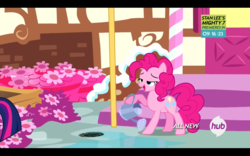 Size: 1680x1050 | Tagged: safe, screencap, pinkie pie, g4, pinkie pride, hub logo, watering can