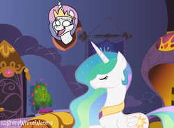 Size: 1024x753 | Tagged: safe, artist:sketch-shepherd, princess celestia, pony, princess molestia, g4, dead, decapitated, down with molestia, drama, mounted head, severed head, taxidermy, trophy