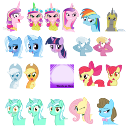 Size: 2000x2000 | Tagged: safe, artist:the smiling pony, apple bloom, applejack, beauty brass, fluttershy, lily, lily valley, lyra heartstrings, princess cadance, queen chrysalis, rainbow dash, trixie, twilight sparkle, derpibooru, g4, .svg available, meta, royal guard, simple background, spoilered image, template, transparent background, vector