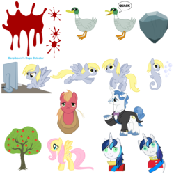 Size: 2000x2000 | Tagged: safe, artist:the smiling pony, big macintosh, bloomberg, derpy hooves, fancypants, fluttershy, shining armor, tom, duck, mallard, pegasus, pony, sea pony, unicorn, g4, .svg available, apple tree, blood, boulder, computer, female, male, mare, race swap, simple background, stallion, transparent background, tree, vector