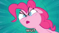 Size: 848x480 | Tagged: safe, pinkie pie, g4, pinkie pride, female, image macro, reaction image, solo, wat