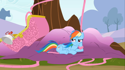 Size: 1366x768 | Tagged: safe, screencap, rainbow dash, pony, g4, the mysterious mare do well, female, hot air balloon, rainbow dash is not amused, solo, twinkling balloon, unamused