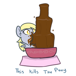 Size: 1000x1000 | Tagged: safe, artist:mt, derpy hooves, pegasus, pony, g4, pinkie pride, chocolate fountain, female, fountain, mare, solo, this kills the crab