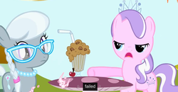 Size: 1600x830 | Tagged: safe, screencap, diamond tiara, silver spoon, g4, pinkie pride, failure, meme, milkshake, youtube caption