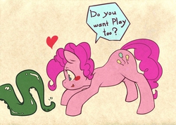 Size: 1600x1141 | Tagged: safe, artist:pokuytred, pinkie pie, g4, blushing, heart, pixiv, tentacles, this will end in tears