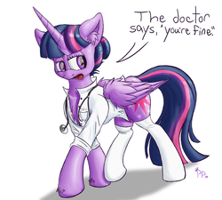 Size: 2000x1797 | Tagged: safe, artist:punk-pegasus, twilight sparkle, alicorn, pony, g4, clothes, doctor, female, mare, socks, solo, stethoscope, twilight sparkle (alicorn)