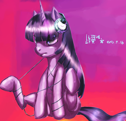 Size: 2236x2139 | Tagged: safe, artist:pokuytred, twilight sparkle, g4, female, headphones, japanese, pixiv, solo