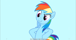 Size: 1152x609 | Tagged: safe, screencap, rainbow dash, g4, pinkie pride, female, meme, solo, youtube caption