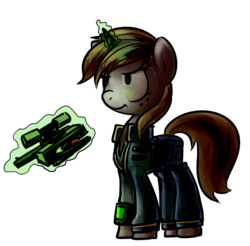 Size: 655x644 | Tagged: safe, artist:inlucidreverie, oc, oc only, oc:littlepip, pony, unicorn, fallout equestria, clothes, fanfic art, female, freckles, gun, jumpsuit, magic, mare, pipbuck, revolver, saddle bag, simple background, solo, telekinesis, transparent background, vault suit