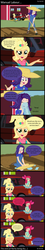 Size: 1975x10940 | Tagged: safe, artist:garretthegarret, apple bloom, applejack, rarity, human, equestria girls, g4, simple ways, adorabloom, applejewel, barn, car, clothes, comic, cute, darling, dear, dress, fancyjack, farmer, hat, high heels, human coloration, jackabetes, overalls, rarihick, shoes, straw hat, worried