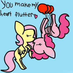 Size: 900x900 | Tagged: safe, artist:jolteongirl, fluttershy, pinkie pie, g4, balloon, female, lesbian, ship:flutterpie, shipping, then watch her balloons lift her up to the sky, valentine