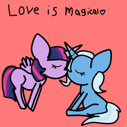 Size: 900x900 | Tagged: safe, artist:jolteongirl, trixie, twilight sparkle, alicorn, pony, g4, female, lesbian, mare, ship:twixie, shipping, twilight sparkle (alicorn), valentine