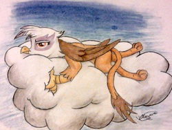 Size: 2048x1536 | Tagged: safe, artist:werewolfsnot, gilda, griffon, g4, cloud, female, solo, traditional art