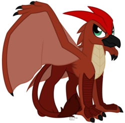 Size: 876x865 | Tagged: safe, artist:faith-wolff, fanfic:the bridge, fanfic art, godzilla (series), griffonized, kaiju griffon, male, rodan, simple background, solo, spread wings, transparent background, wings