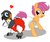 Size: 1280x1067 | Tagged: safe, artist:fillyscoots42, scootaloo, oc, oc:claw penguin, bird, pegasus, penguin, pony, g4, butt, butt bump, butt to butt, butt touch, crinkleloo, cute, diaper, diaper butt, diaper fetish, heart, non-baby in diaper, non-mlp oc, non-pony oc, plot, poofy diaper, scootabutt