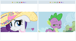 Size: 515x280 | Tagged: safe, rarity, spike, derpibooru, g4, my little pony: friendship is magic, simple ways, exploitable meme, juxtaposition, juxtaposition win, meme, meta