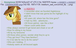 Size: 512x323 | Tagged: safe, braeburn, g4, /mlp/, 4chan, 4chan screencap, derail in the comments, feels, greentext, sad, text, where are they now