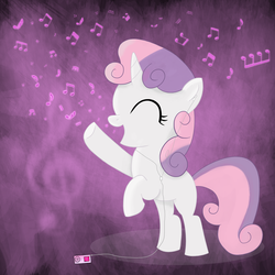 Size: 4000x4000 | Tagged: safe, artist:miaowwww, sweetie belle, g4, earbuds, female, mp3 player, singing, solo
