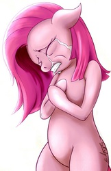 Size: 554x854 | Tagged: safe, artist:swordkirby, edit, pinkie pie, earth pony, pony, g4, bipedal, crying, female, gritted teeth, hind legs, pinkamena diane pie, sad, solo